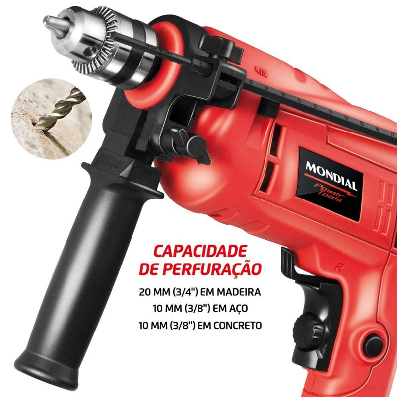 Furadeira de impacto 3/8" 650 watts com maleta e ferramentas - NFFI-07M