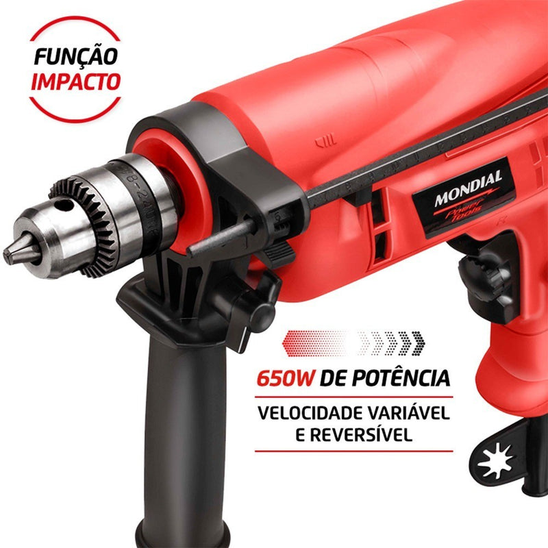 Furadeira de impacto 3/8" 650 watts com maleta e ferramentas - NFFI-07M